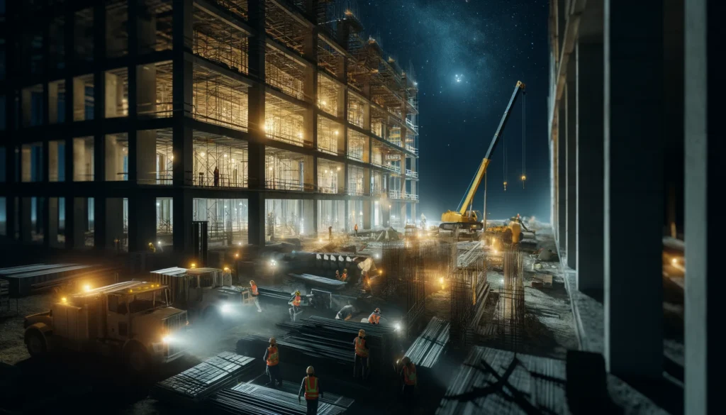 equipamentos-para-obras-noturnas-a-noite